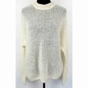 (VTG) ANN TAYLOR • Cream Open-Knit Mohair-Blend Long Sleeve Mockneck Sweater, M